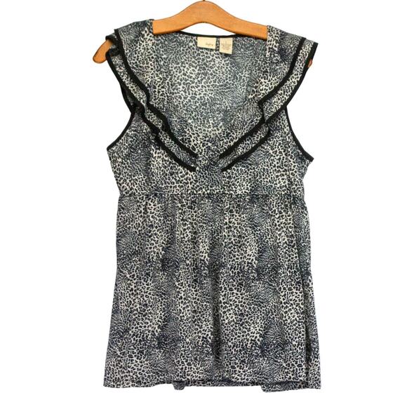Women's Large Baby Doll Blouse Y2K DAYTRIP Black Leopard Print Sleeveless Top - Picture 1 of 4